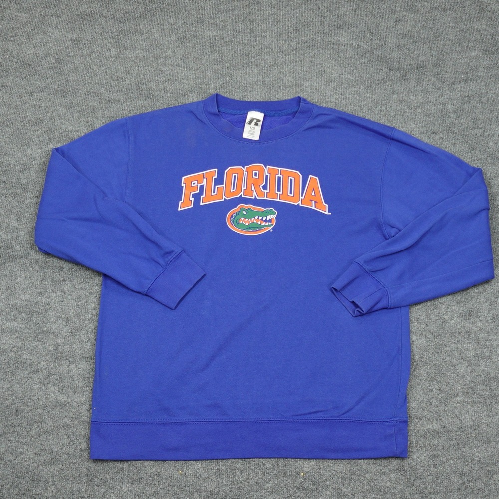 Florida Gators Sweatshirt Men Large Blue Russell NCAA Graphic Crewneck Pullover